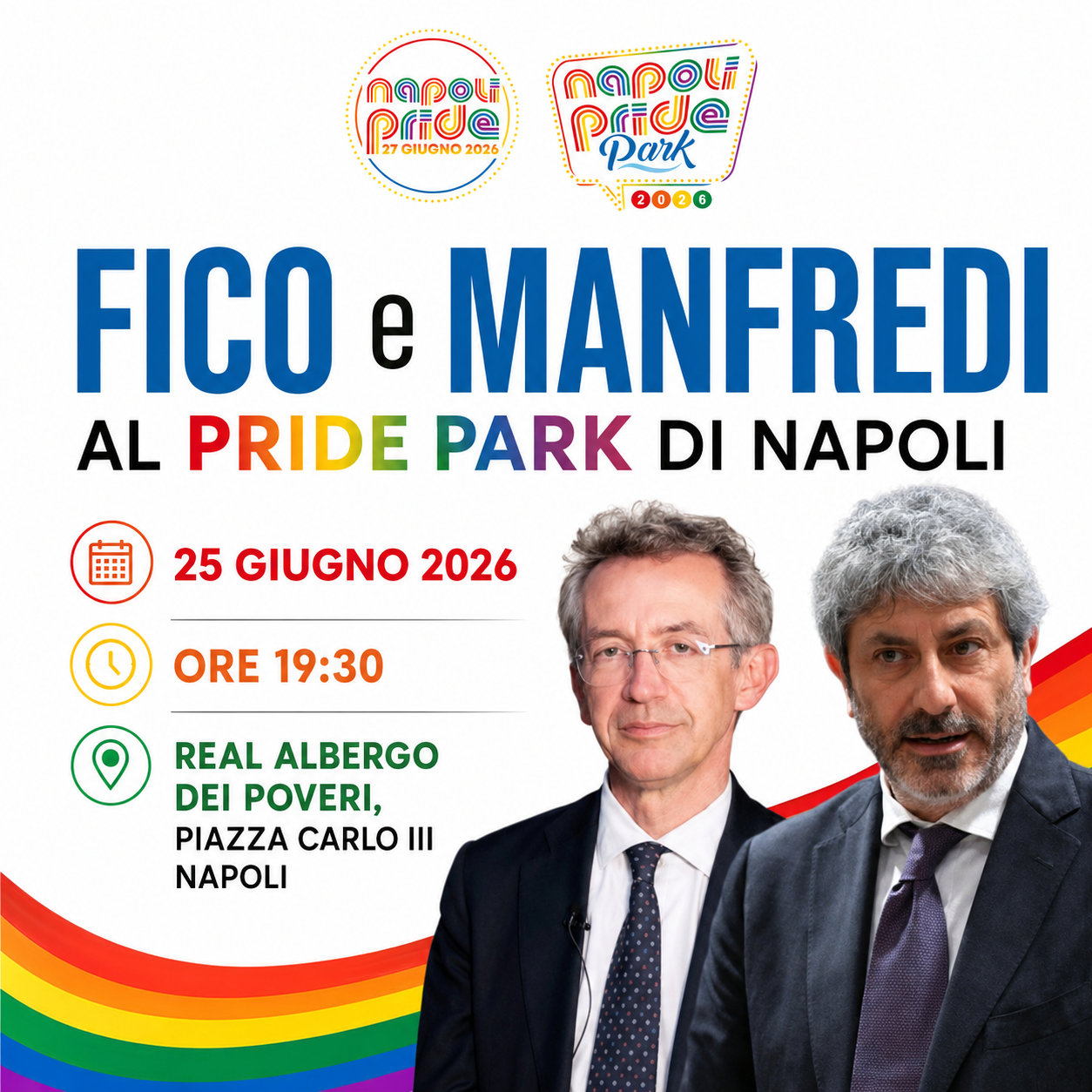 Napoli Pride: storico incontro al Pride Park tra il Presidente Roberto Fico e il Sindaco Gaetano Manfredi
